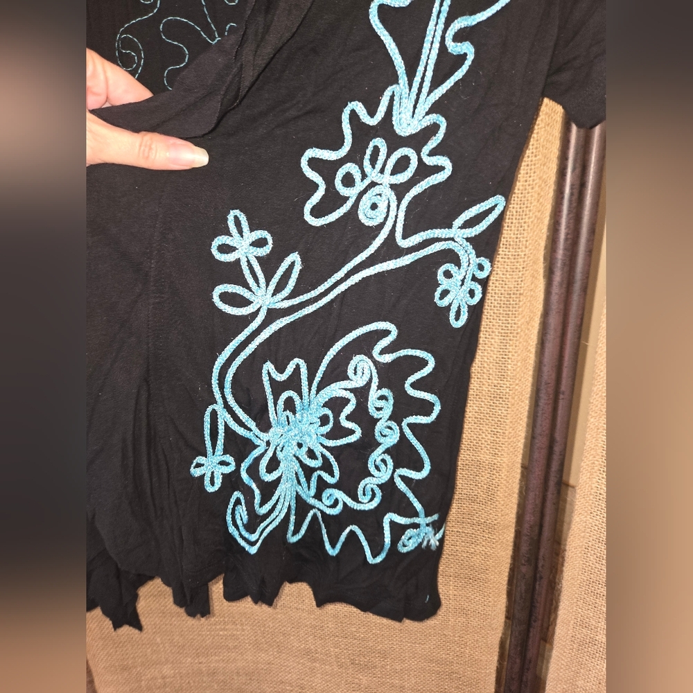 Women's Investments Petites Short Sleeve Black Teal Ric Rac Cardigan Type Top PS - Picture 9 of 13